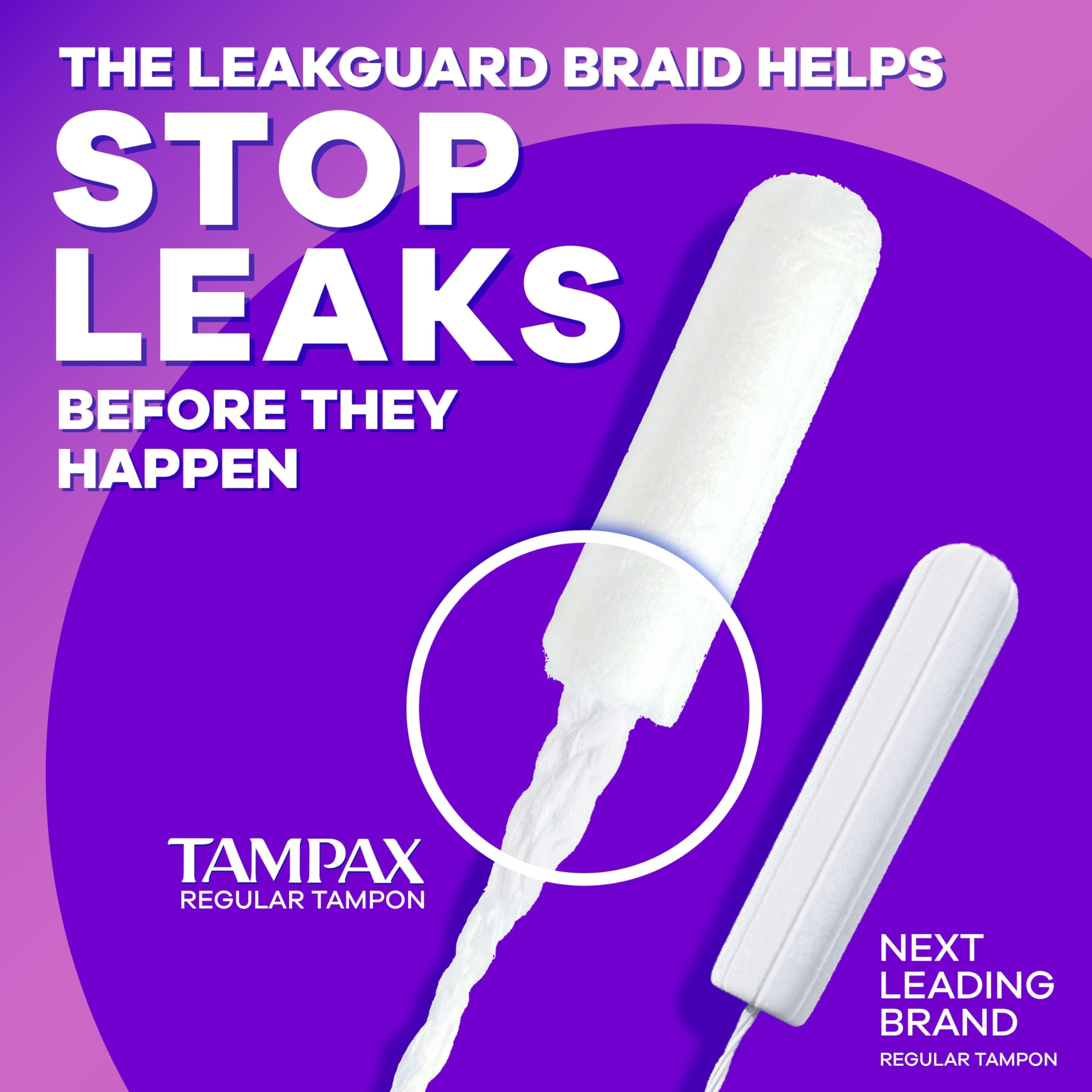 Close-up of Tampax Radiant LeakGuard braid showing protection to help prevent leaks