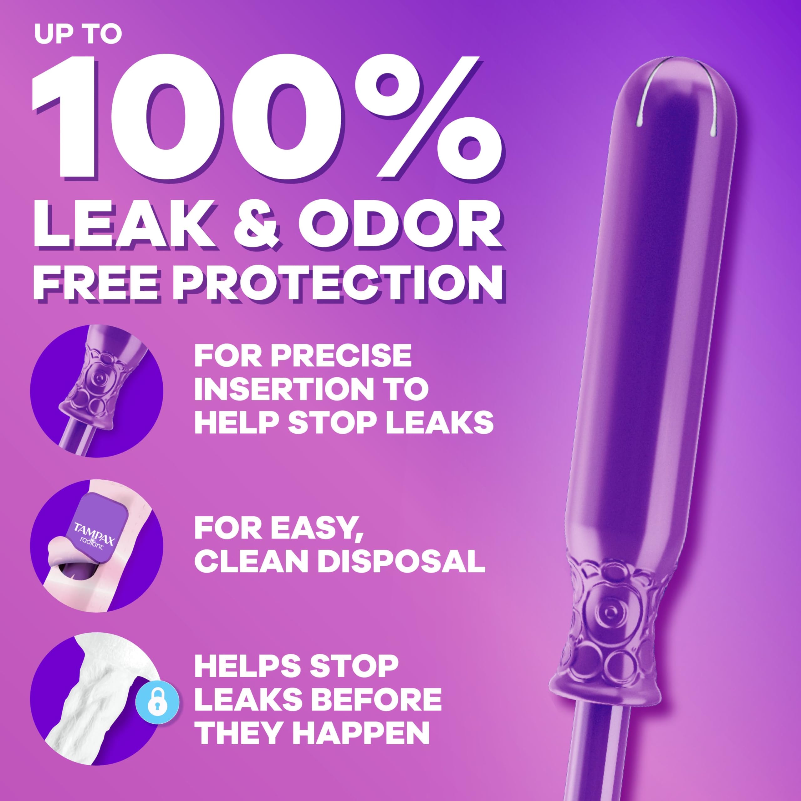 Tampax Radiant open tampon and applicator displayed for easy insertion guidance