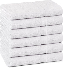 T & L Towel and Linen Mart front packaging showing six white towels and value