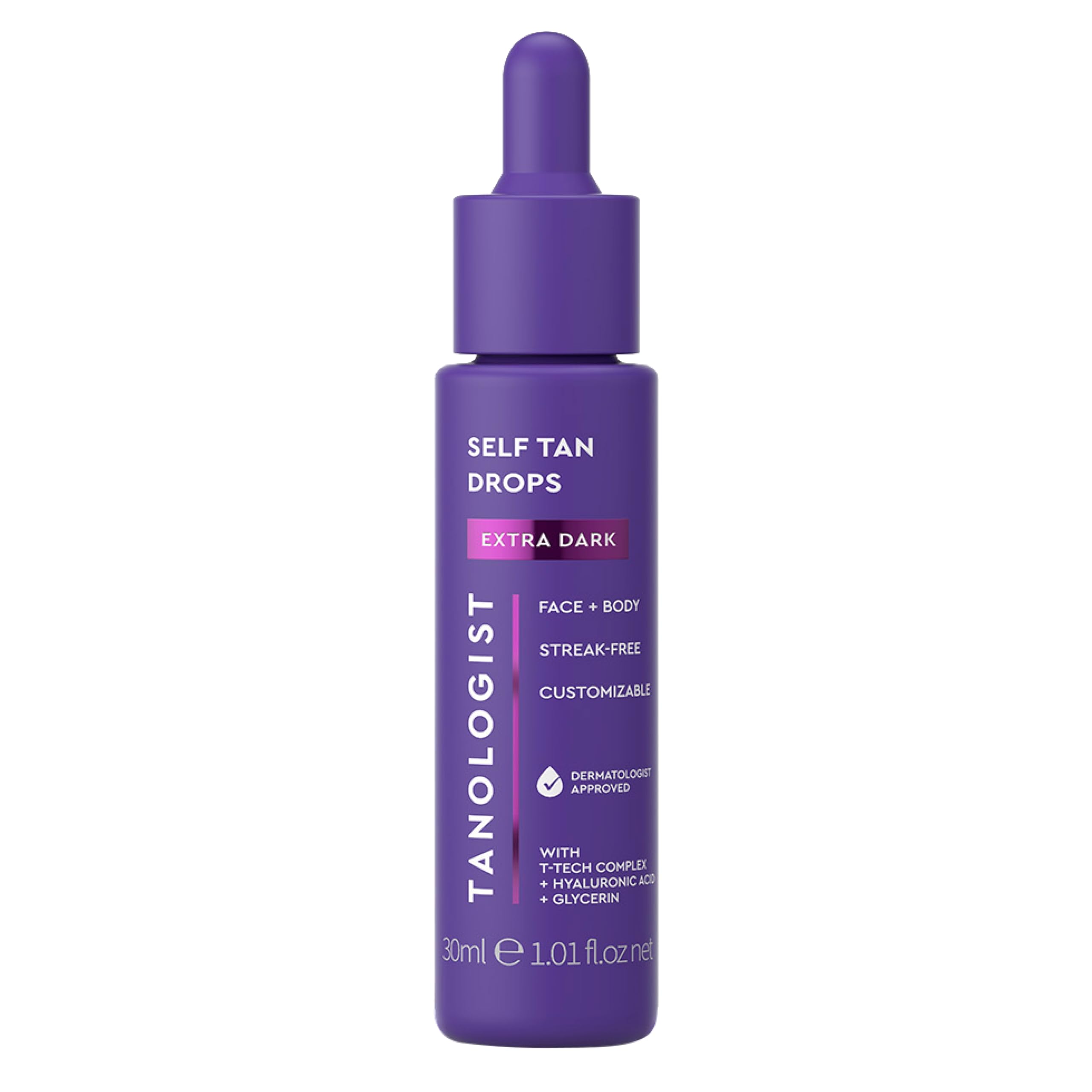 Tanologist bottle front packaging showing product and benefit