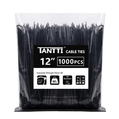 TANTTI front packaging showing 12-inch black zip ties and 1000 count benefit