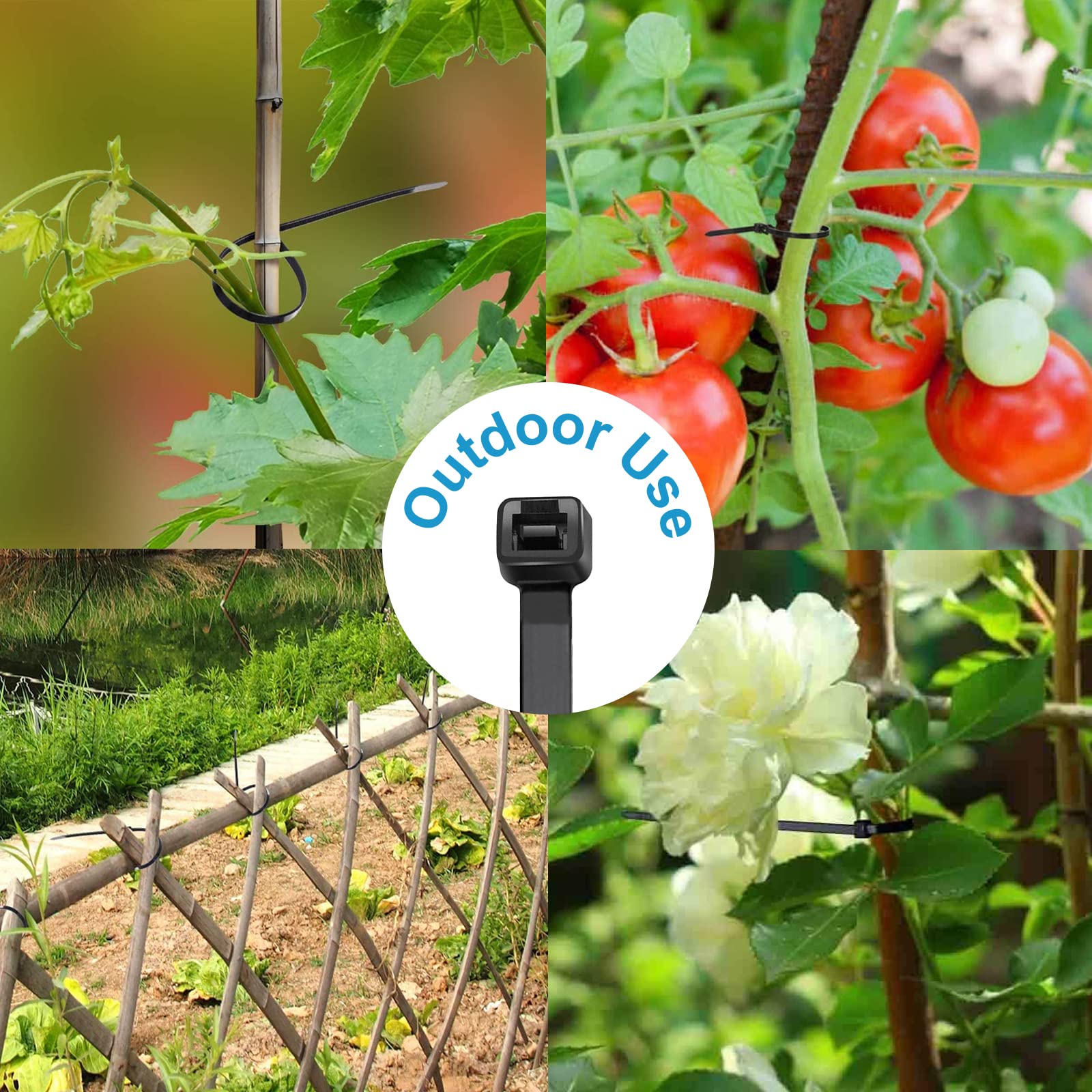 TANTTI zip ties used on garden fencing showing outdoor durability benefit