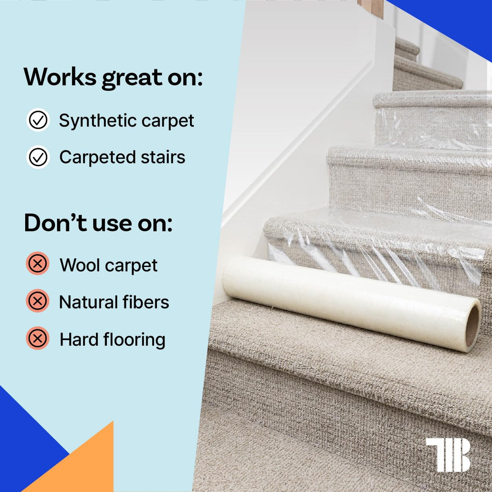 TapeManBlue adhesive edge on carpet showing secure hold without curling