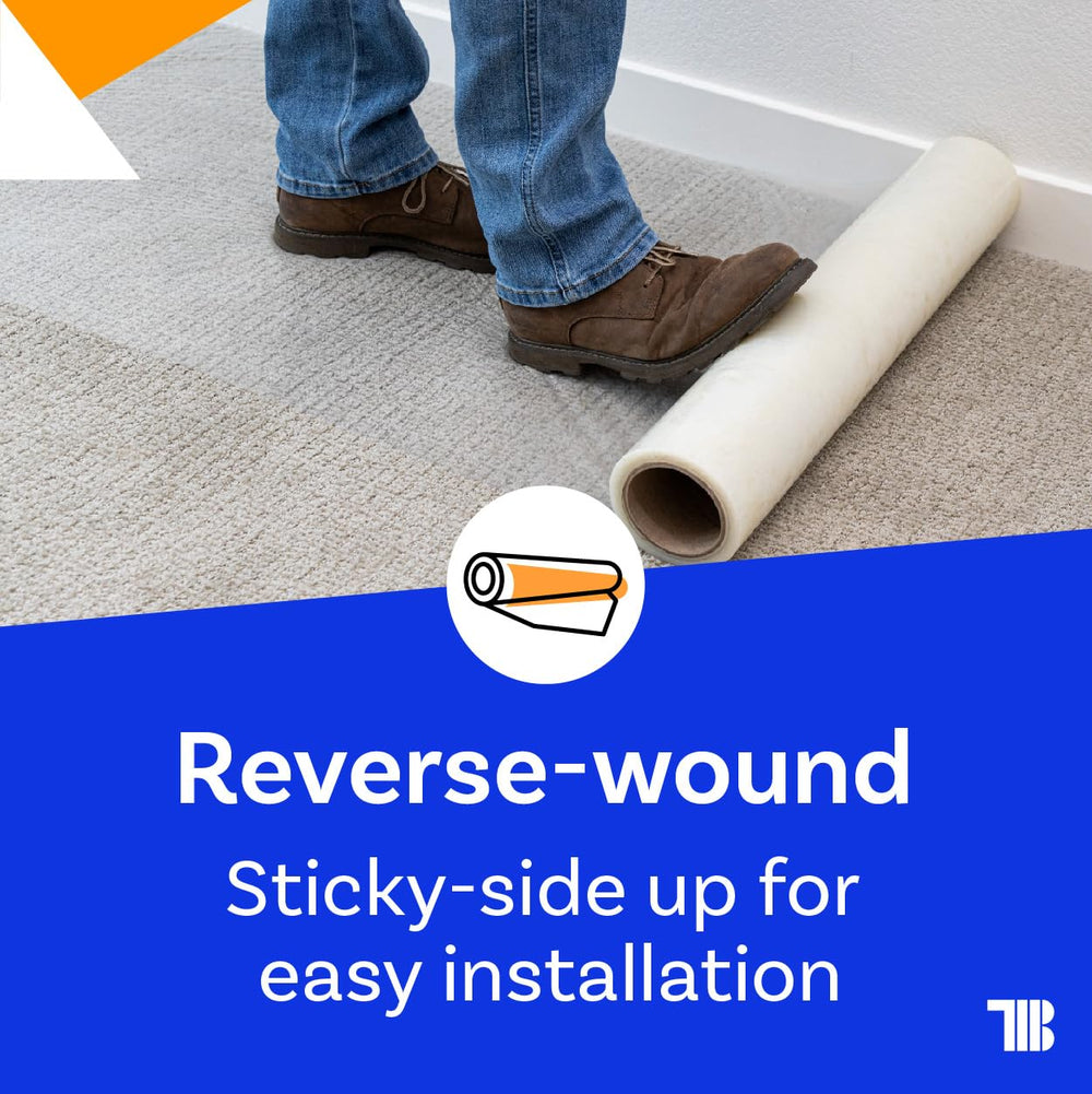TapeManBlue used on a construction site protecting carpet from paint and debris