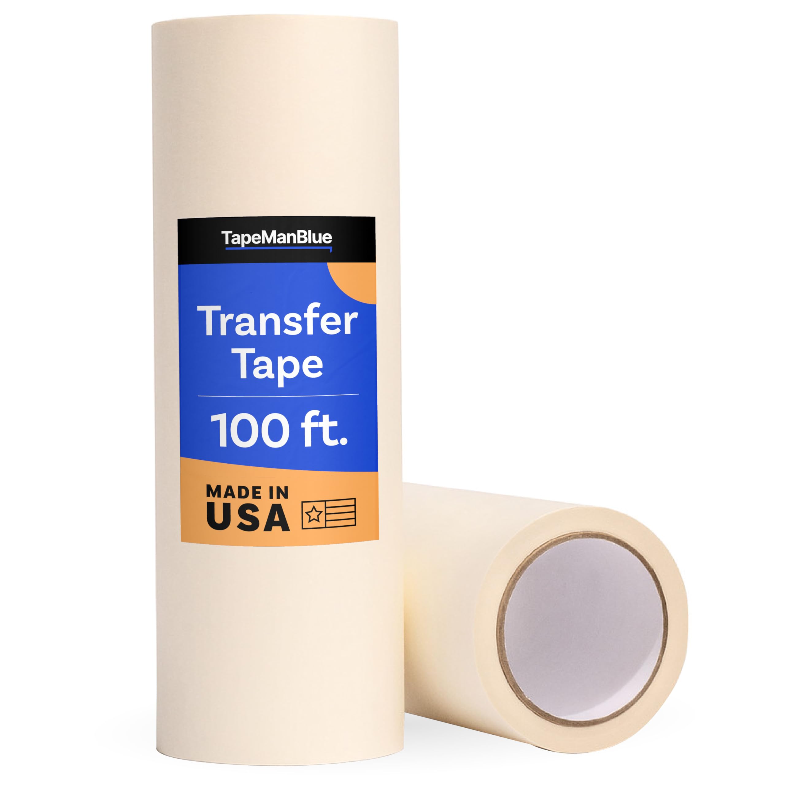 TapeManBlue front view of 12x100' roll showing packaging and dimensions benefits