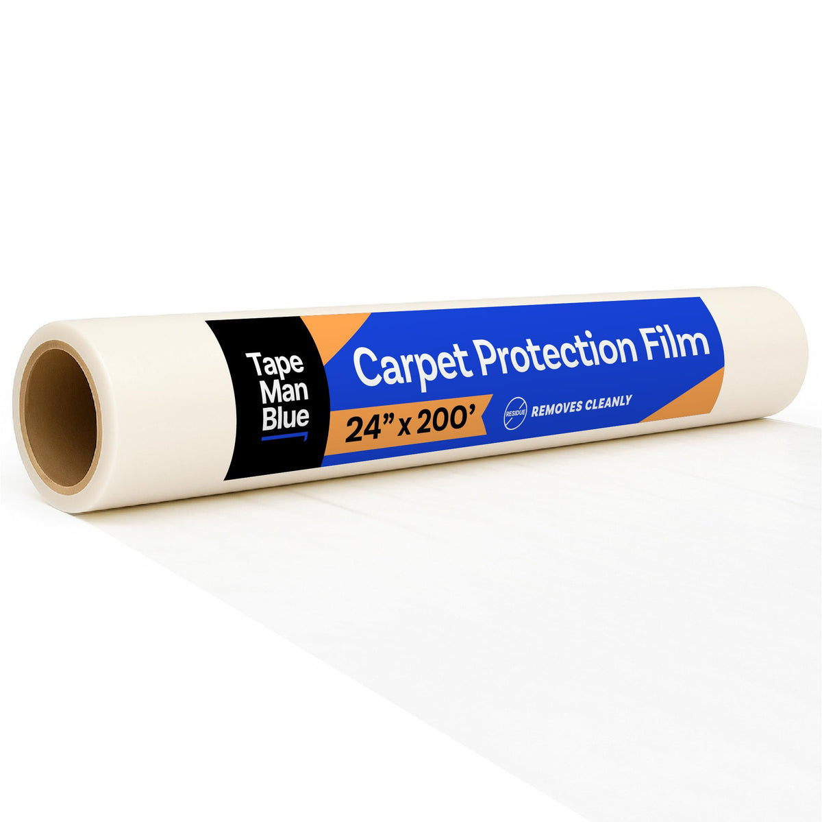 TapeManBlue front view of 24x200 foot roll showing brand and coverage benefit