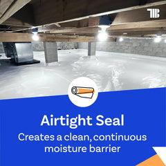 TapeManBlue sealing a crawlspace poly seam to keep moisture out