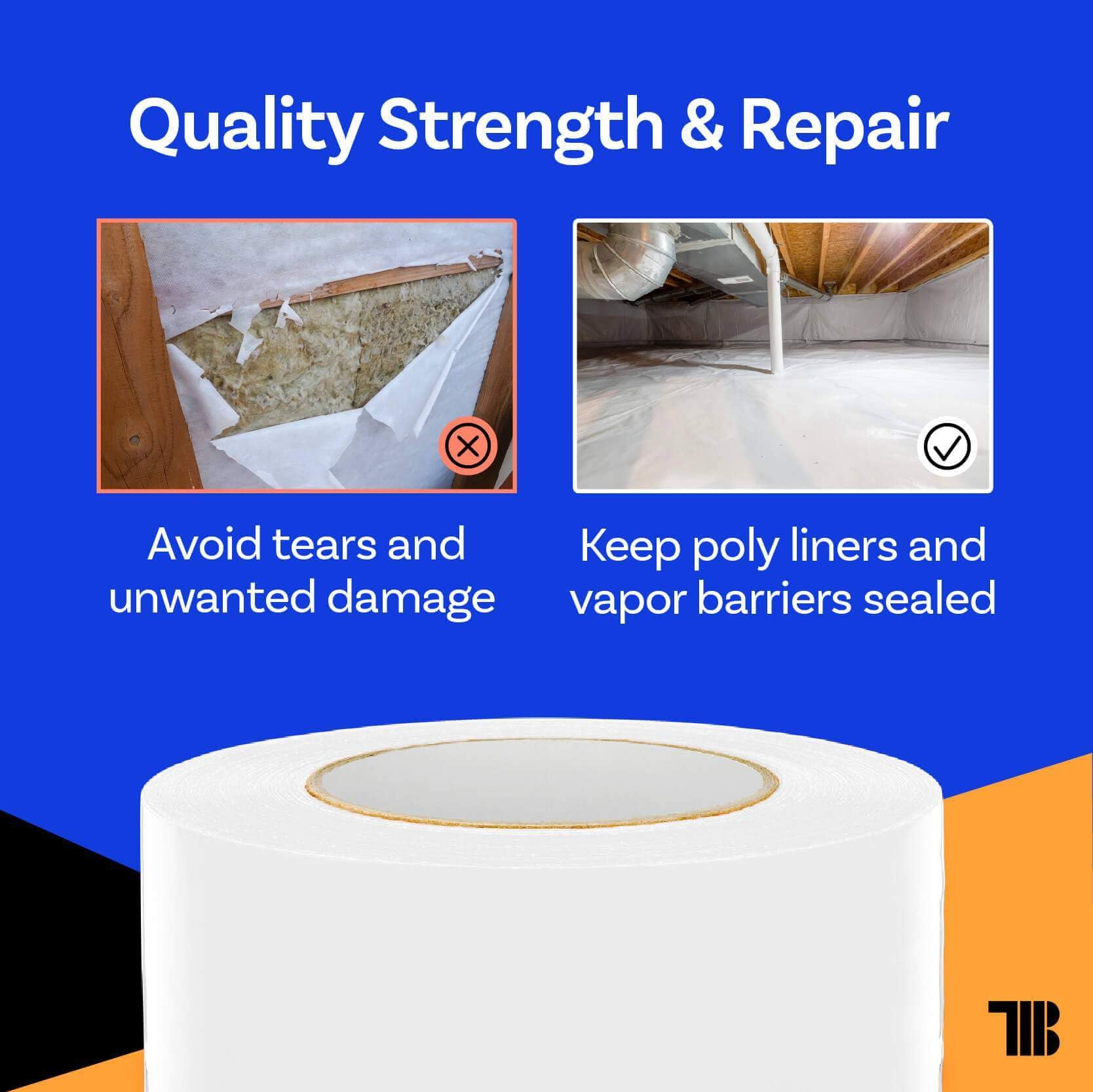 TapeManBlue roll beside a tape measure demonstrating 180-foot length