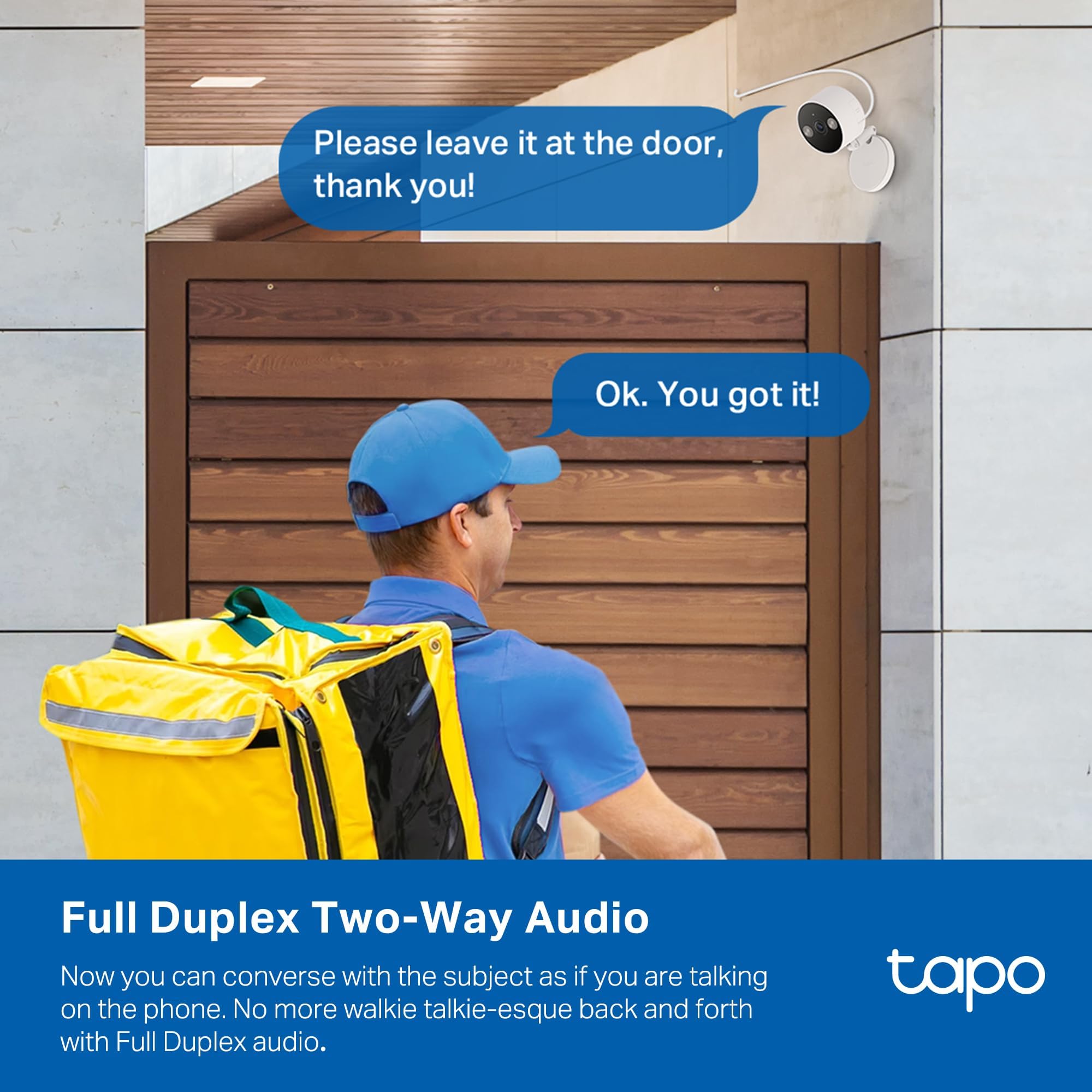 Tapo C120 mounted on a porch eave, weatherproof protection gives reliable outdoor coverage