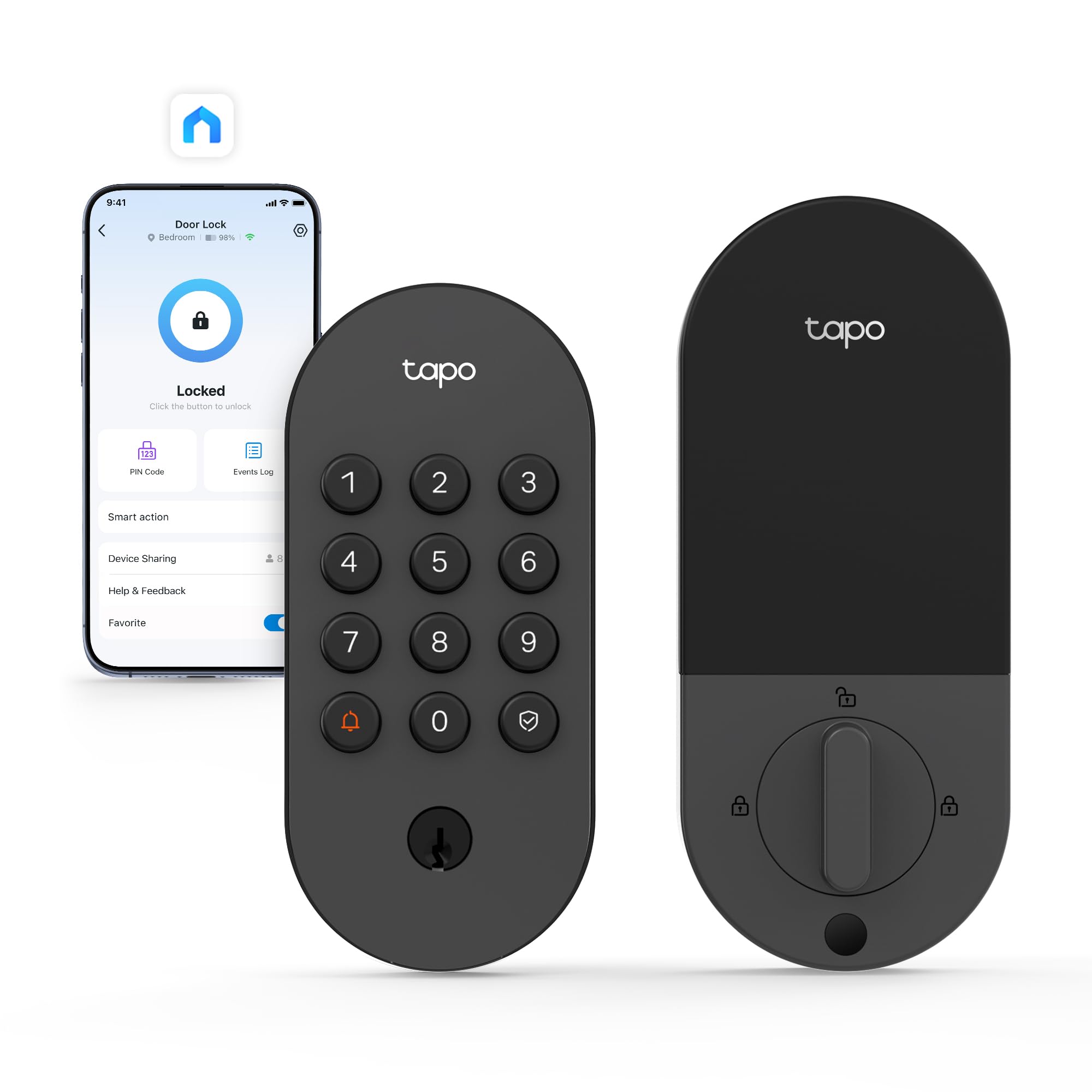 Tapo outdoor faceplate showing keypad and secure look, benefits quick keyless entry