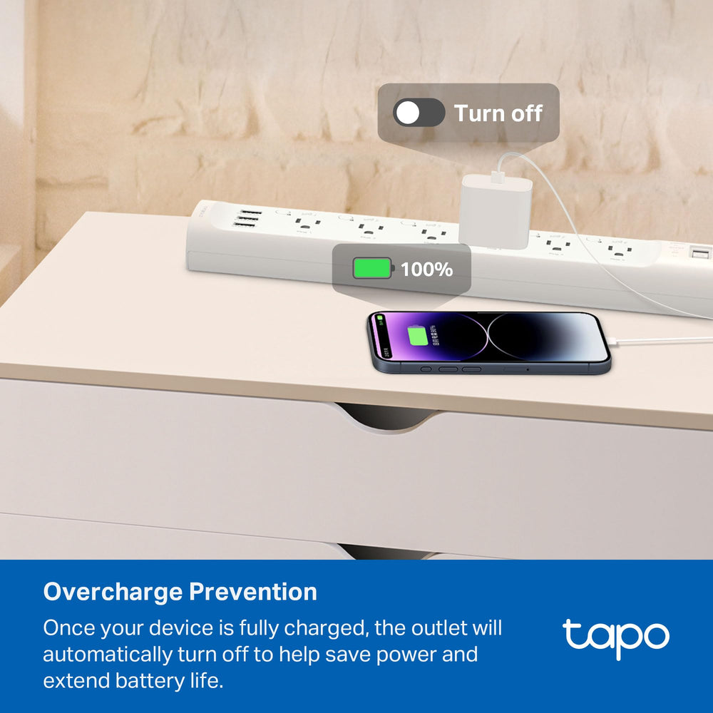 Tapo slim design tucked behind couch demonstrating space‑saving placement