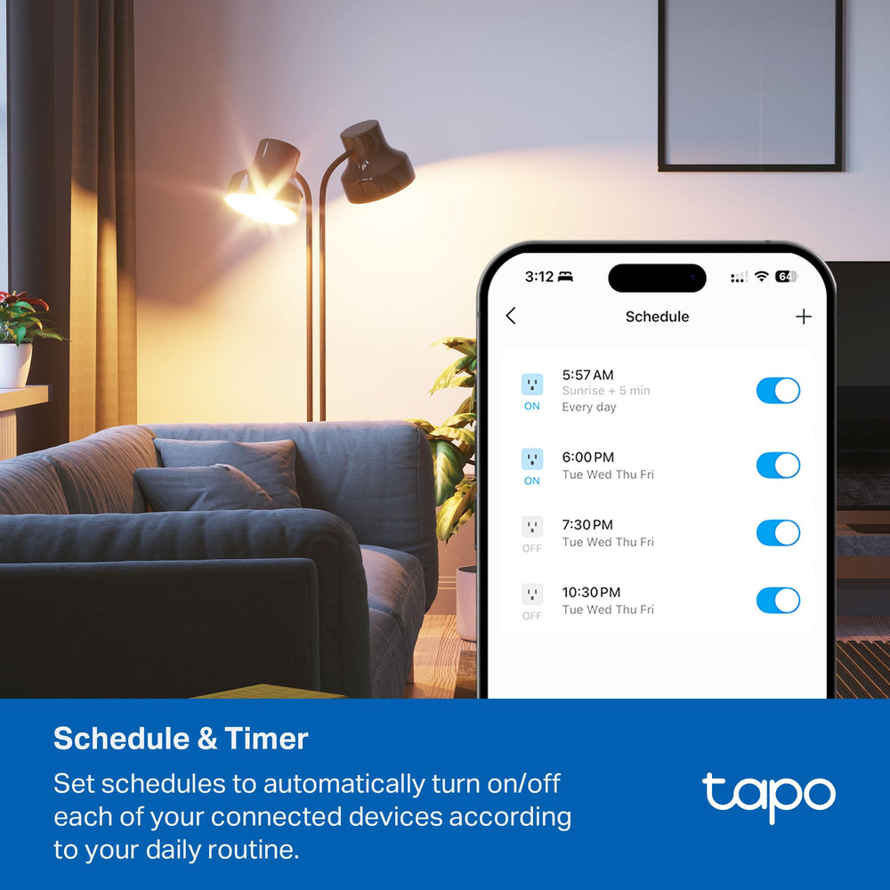 Tapo strip powering multiple devices in use to simplify desk and media setups
