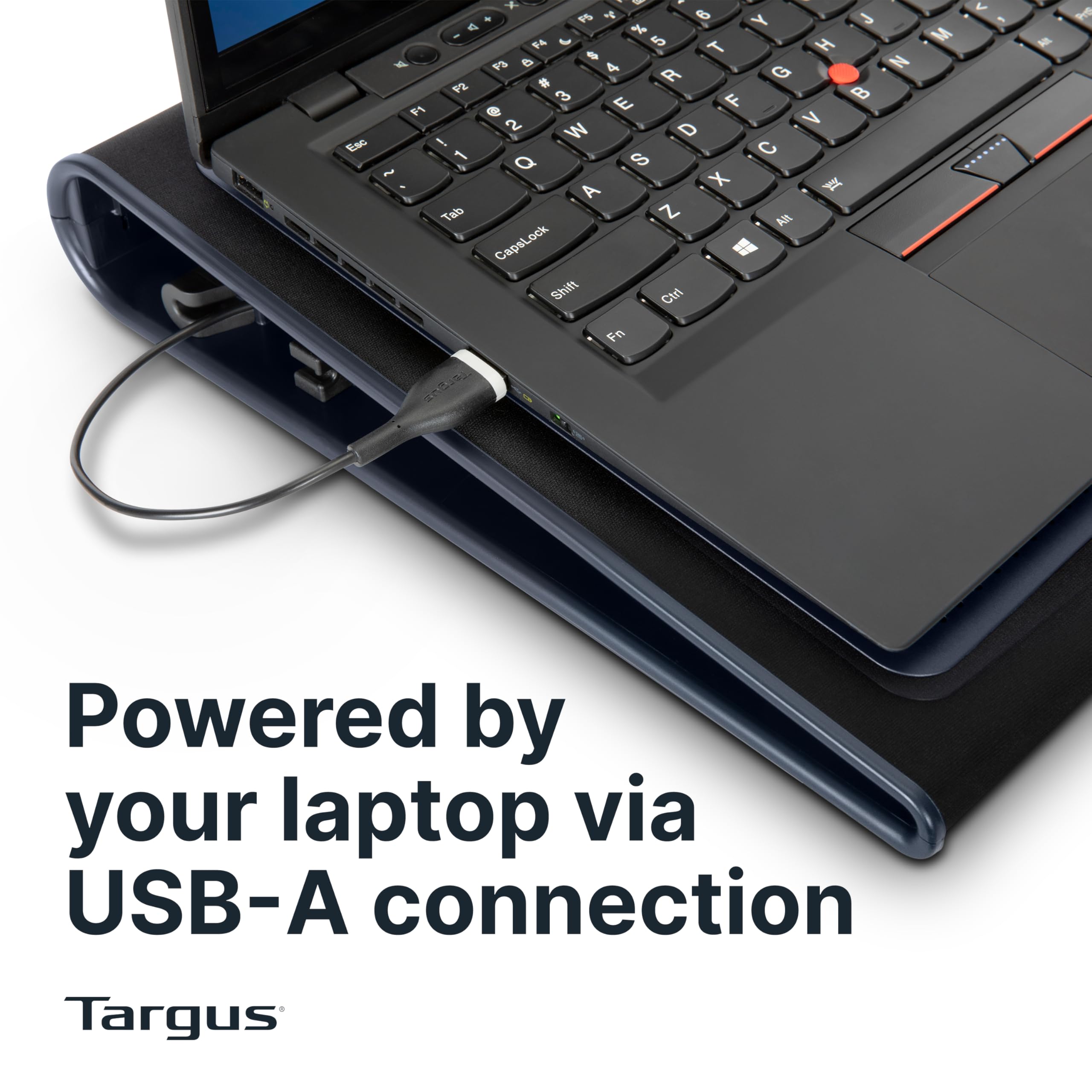 Targus side profile showing dual fans and low-profile cooling design