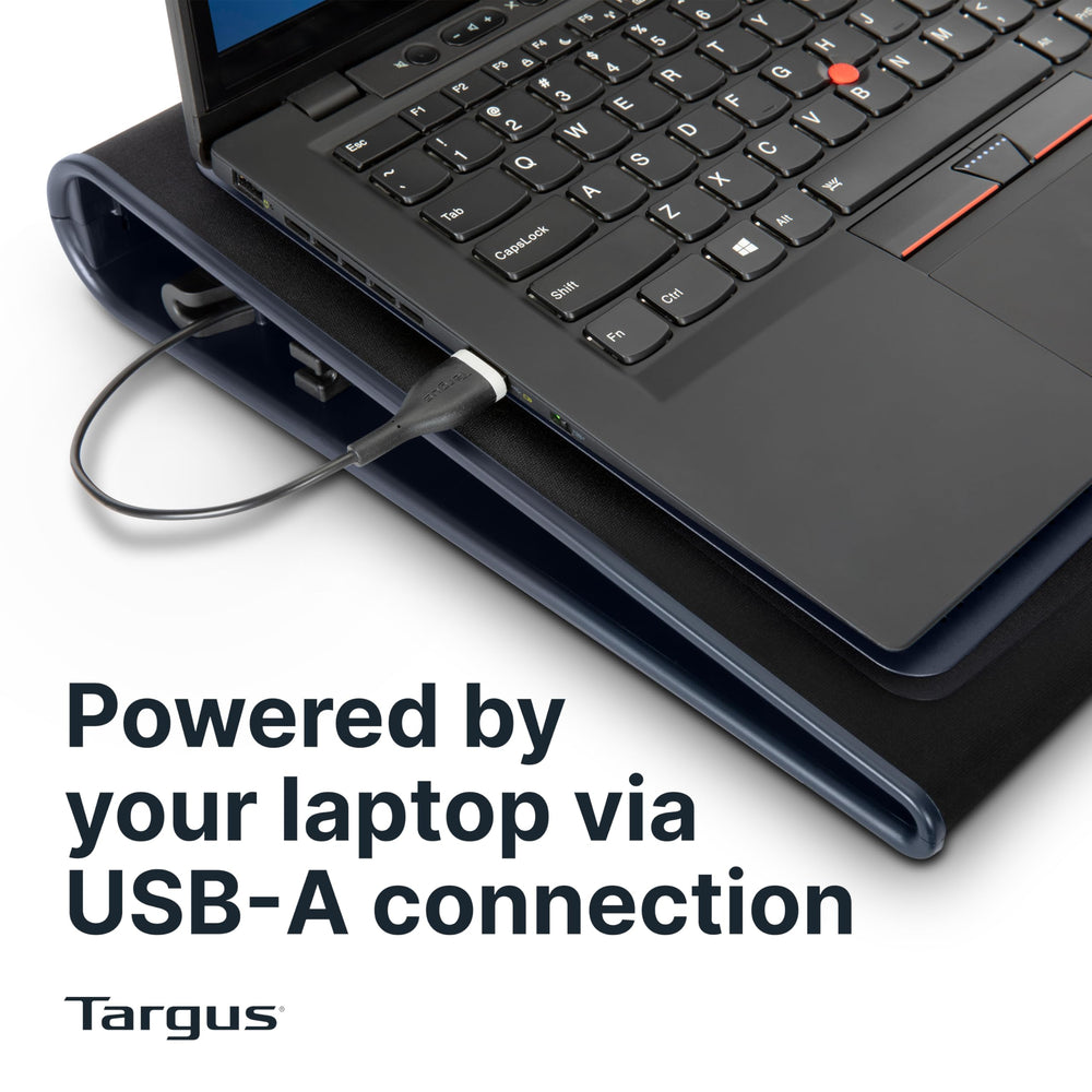 Targus side profile showing dual fans and low-profile cooling design