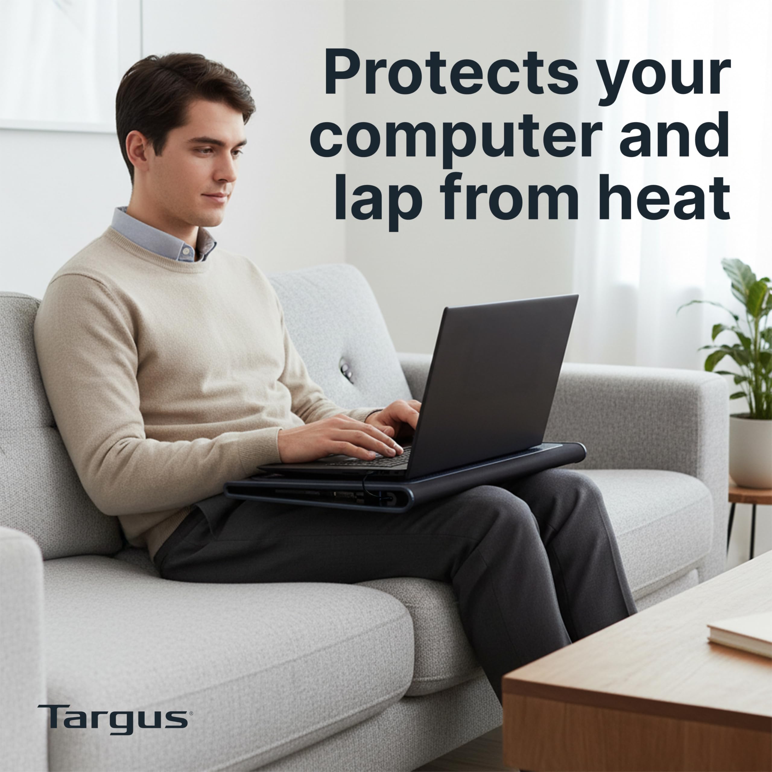 Targus laptop in use on chill mat illustrating heat protection and stability