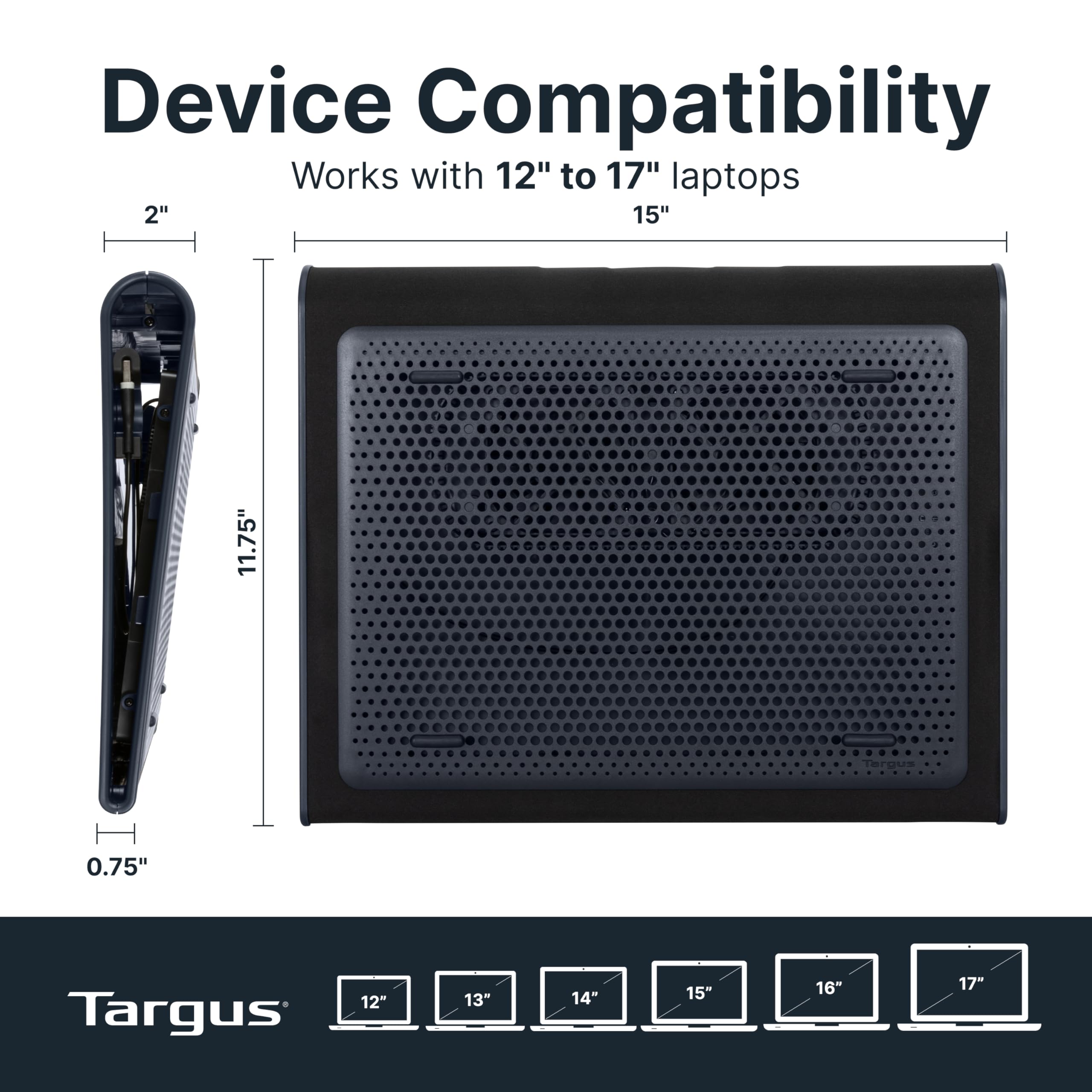 Targus rubber stops and ergonomic tilt angle preventing laptop slip