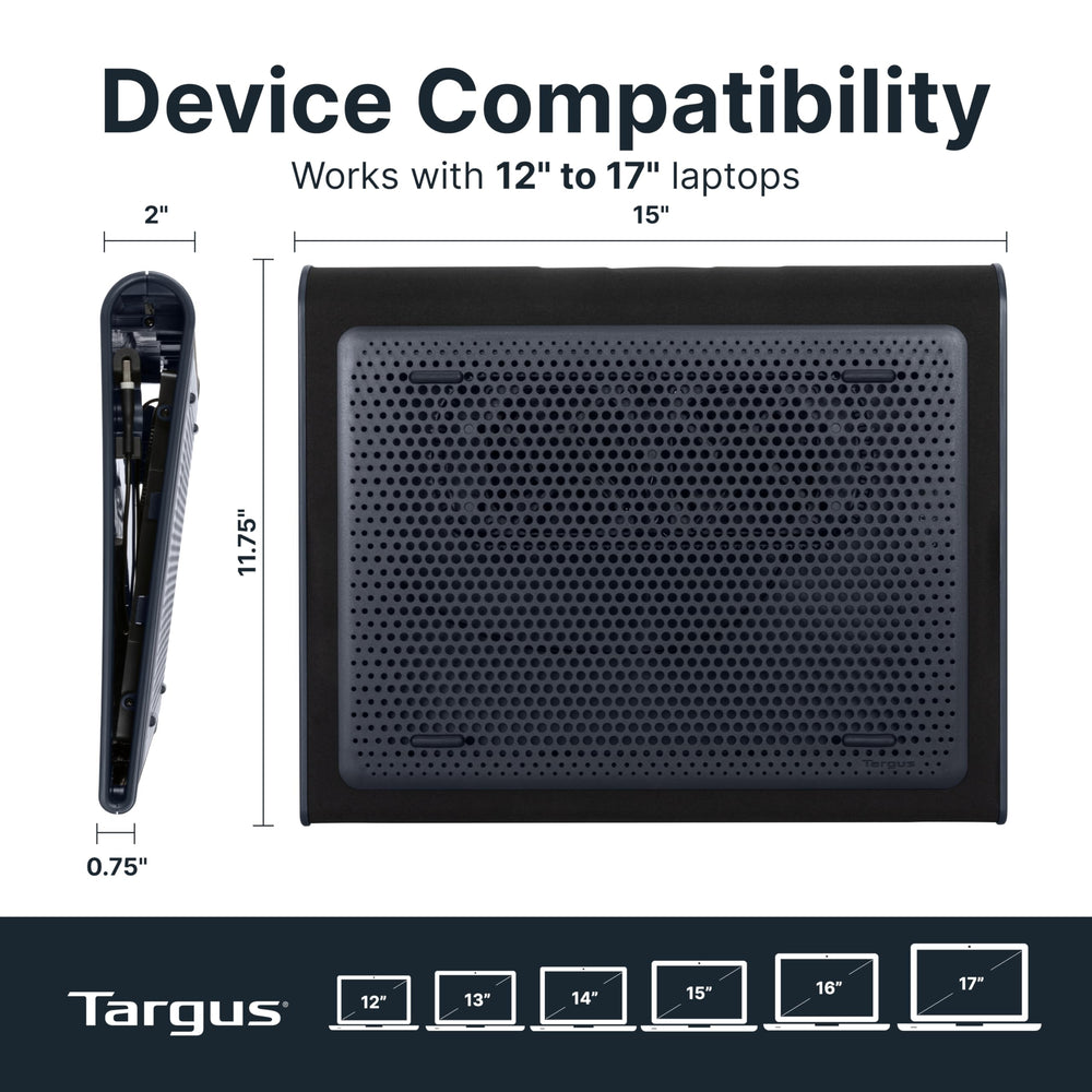Targus rubber stops and ergonomic tilt angle preventing laptop slip