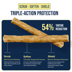 Tartar Shield chew next to a hand showing size for large breeds