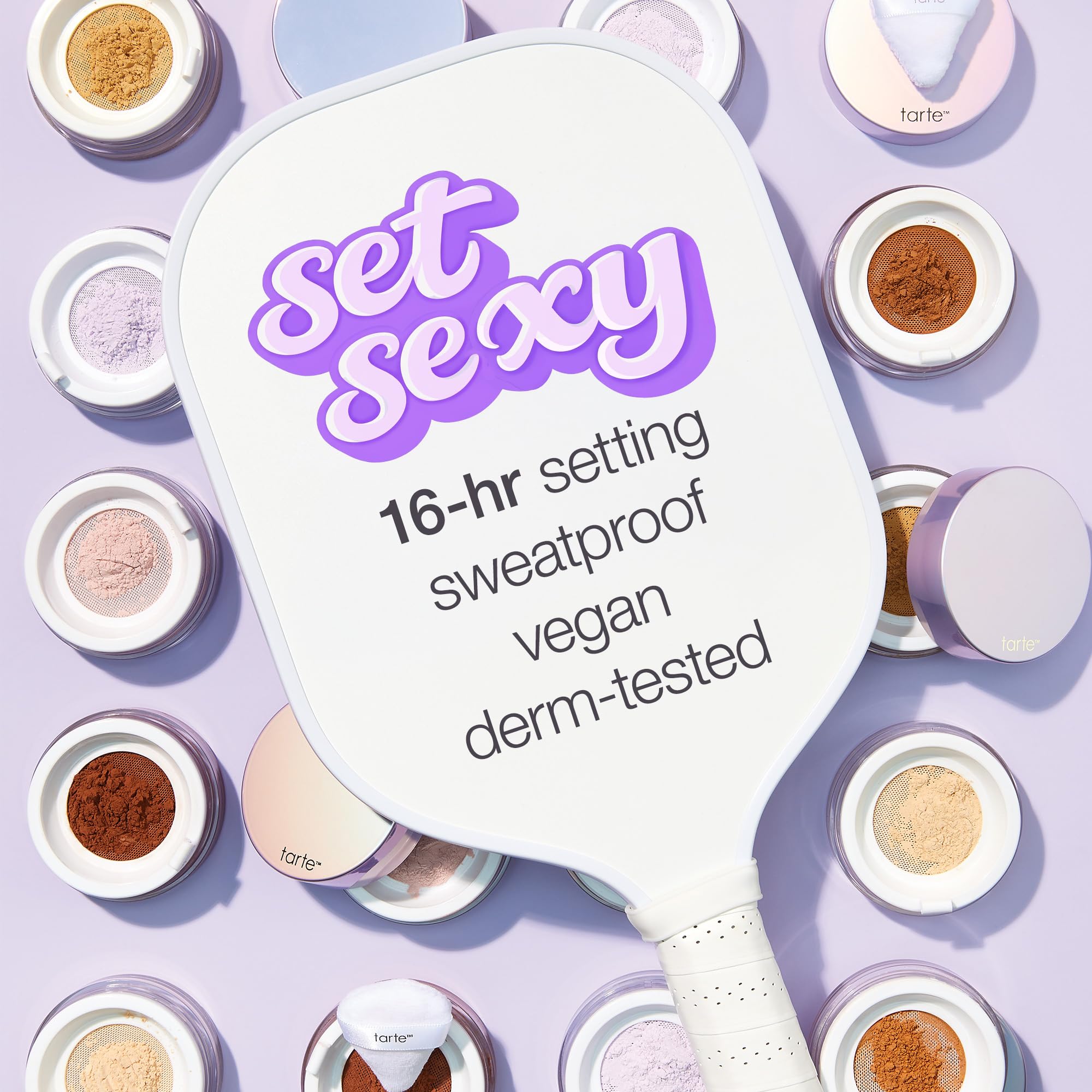 tarte applying powder under eye with brush benefit: reduces creasing and blurs lines
