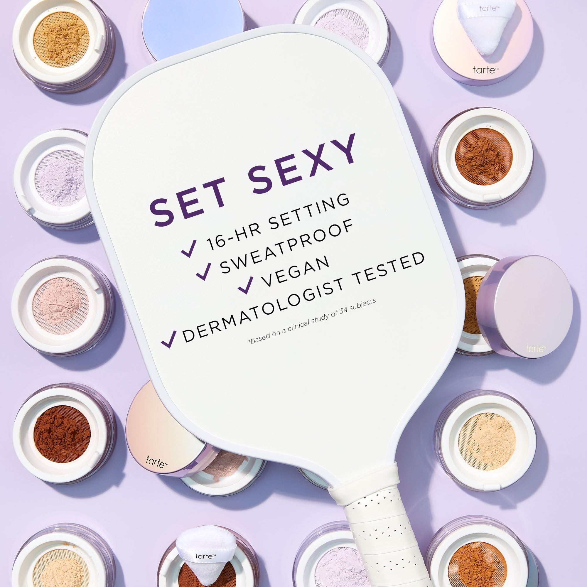 tarte powder on fluffy brush ready to apply, demonstrates creaseless application