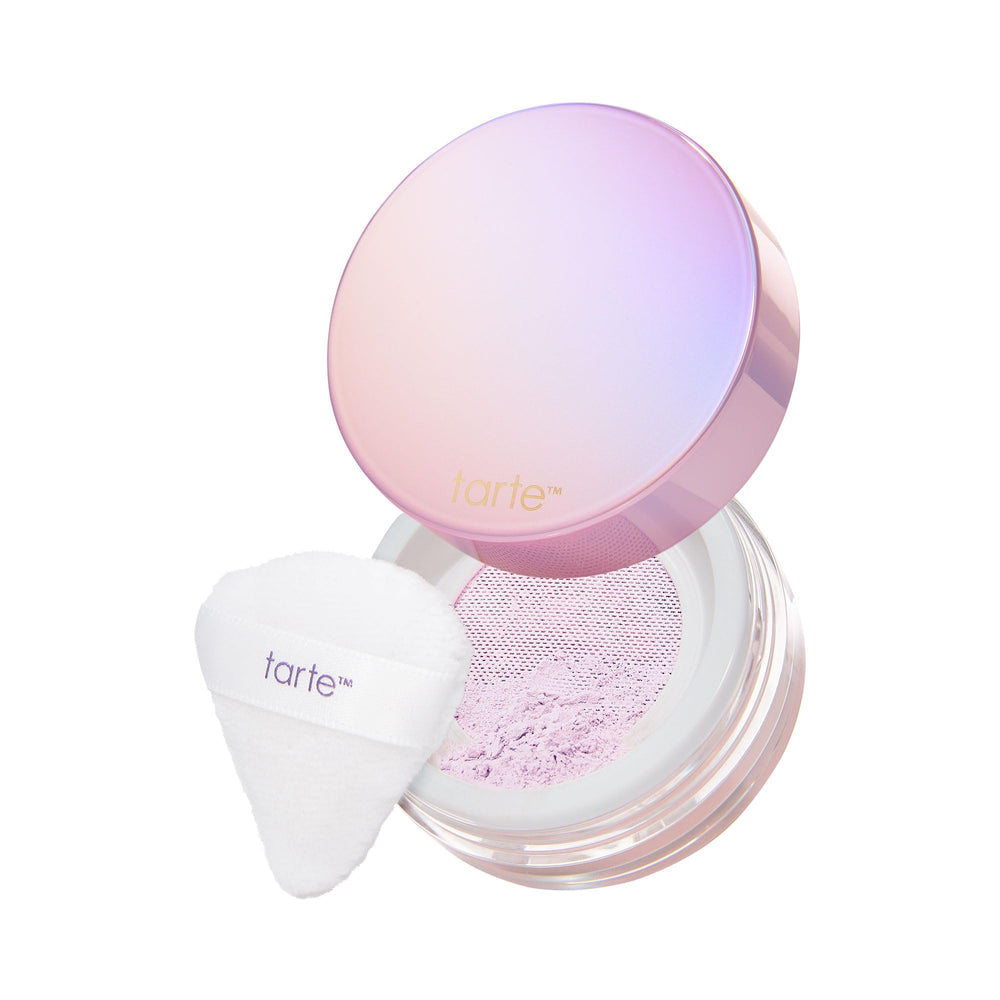 tarte front packaging showing compact jar and logo, highlights longwear benefit