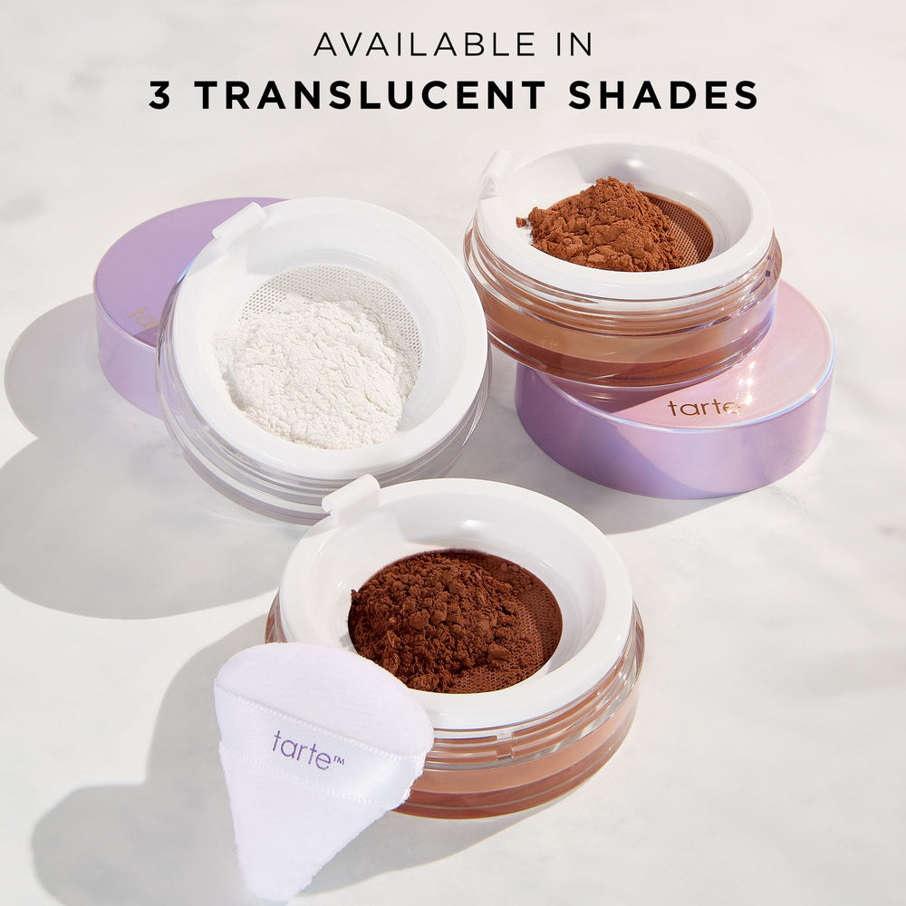 tarte lavender shade swatch on skin, indicates neutralizing and soft-focus benefit