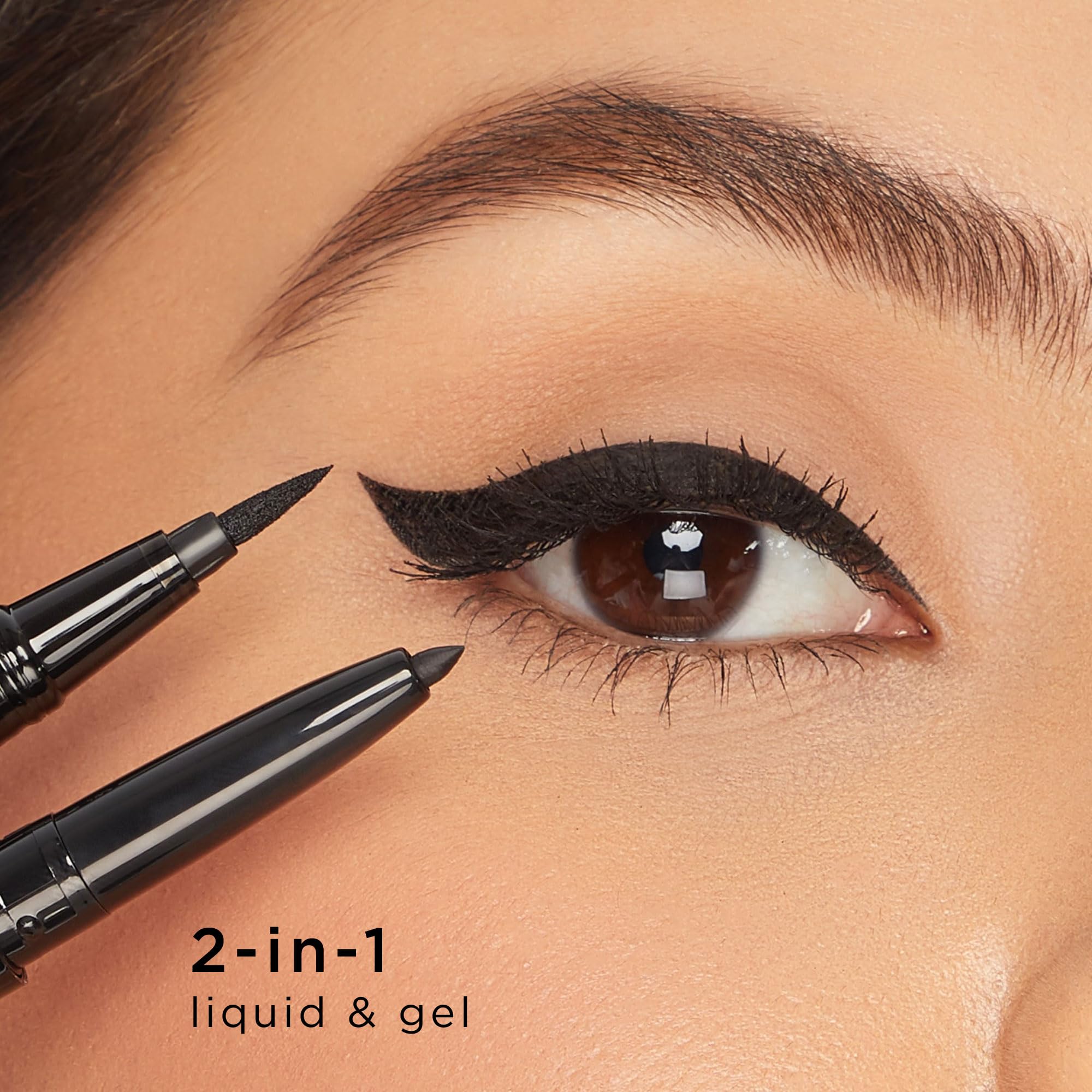 tarte model wearing eyeliner showing bold winged definition