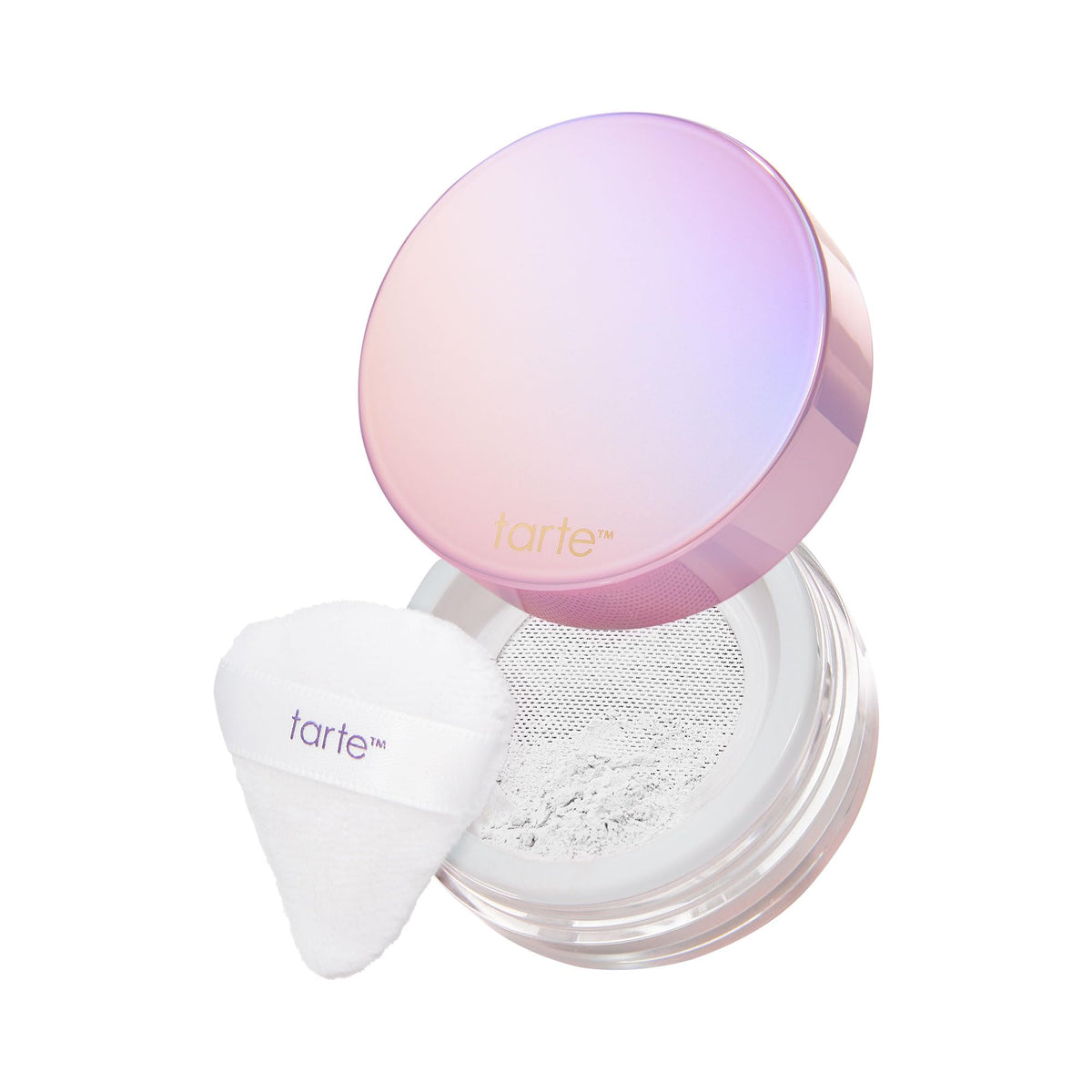 tarte front packaging of translucent setting powder shows sleek jar and lid benefit: easy identification