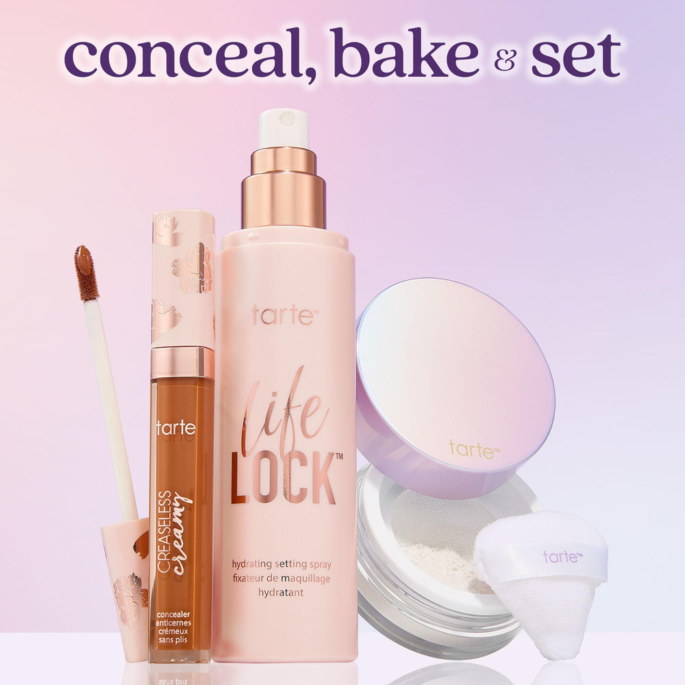 tarte bottle inside makeup bag for on-the-go refresh and longevity
