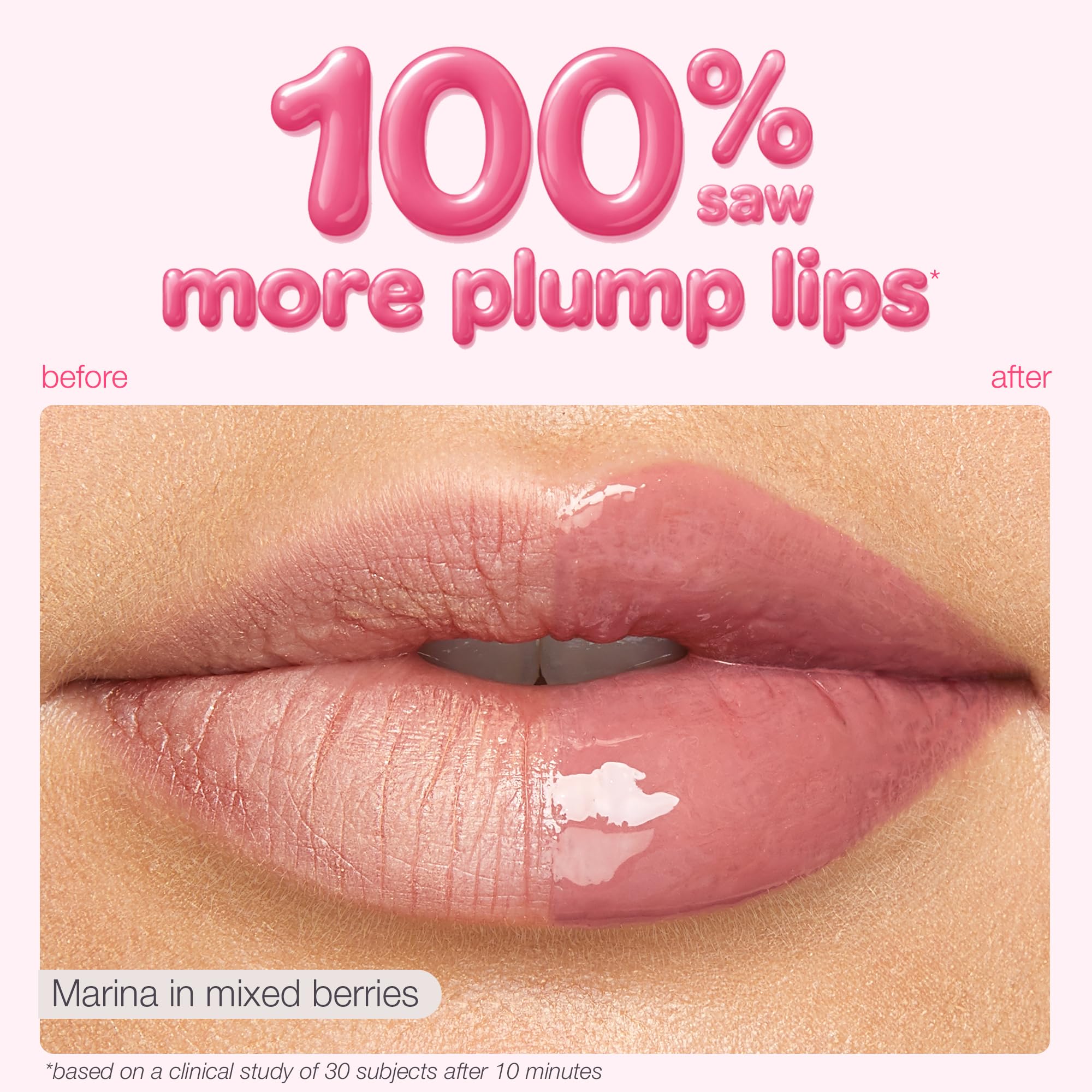 tarte maracuja lip plump texture swirl showing glossy, non-sticky finish for instant shine