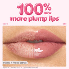 tarte maracuja lip plump texture swirl showing glossy, non-sticky finish for instant shine