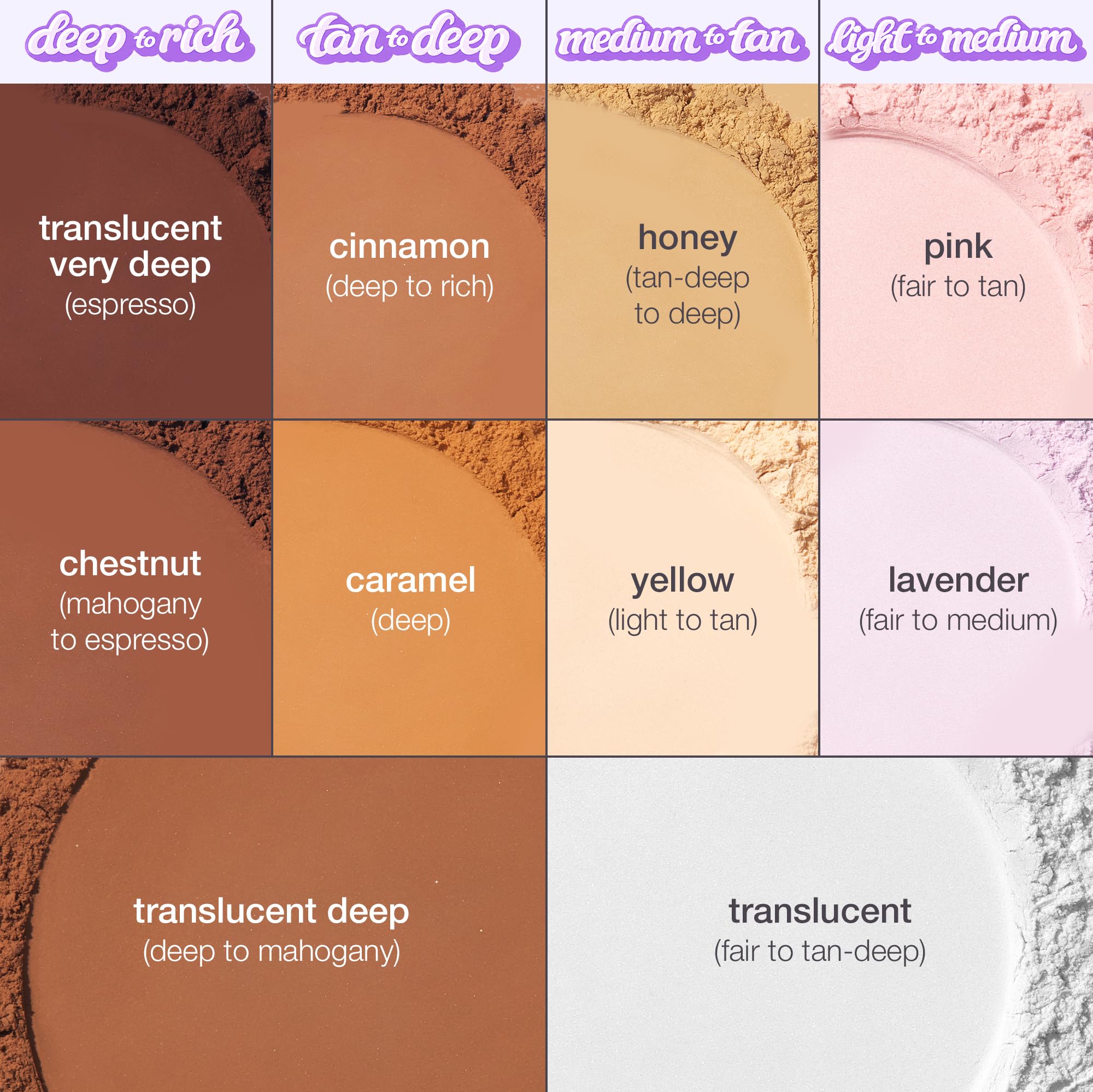 tarte powder swatch on skin showing matte, blurred finish benefit: minimizes pores and shine