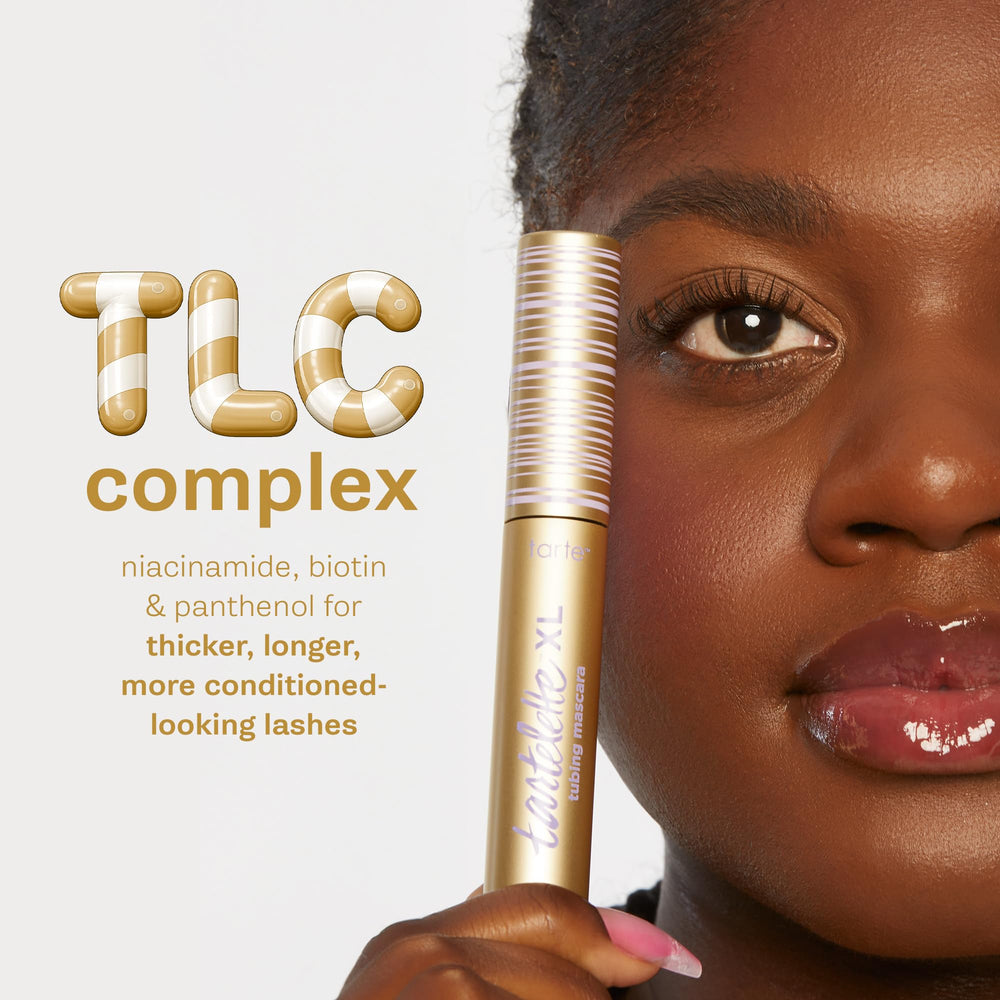 tarte open mascara cap revealing rich brown formula for bold, extra-pigmented lashes