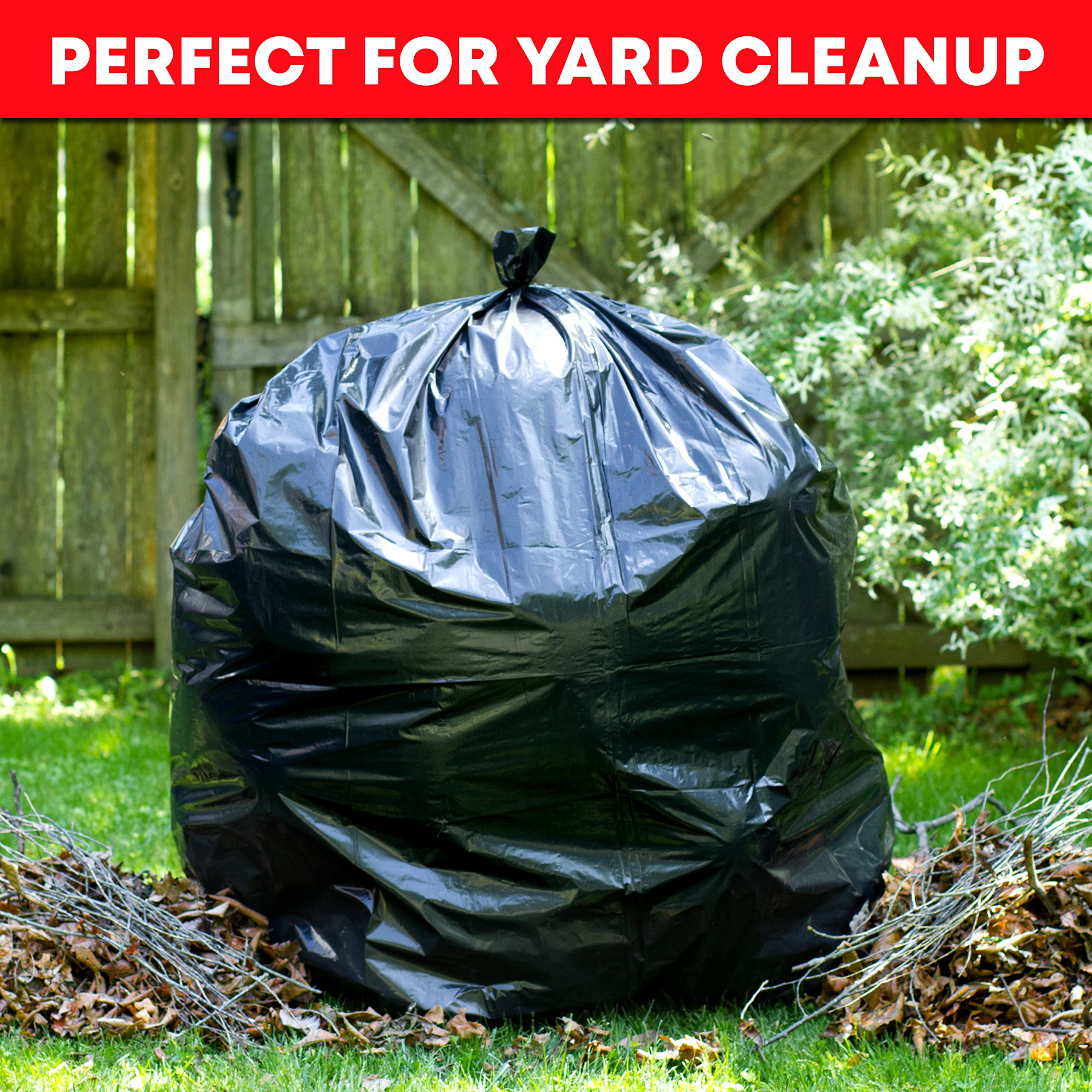 Tasker bag holding yard waste outdoors showing cleanup efficiency benefit