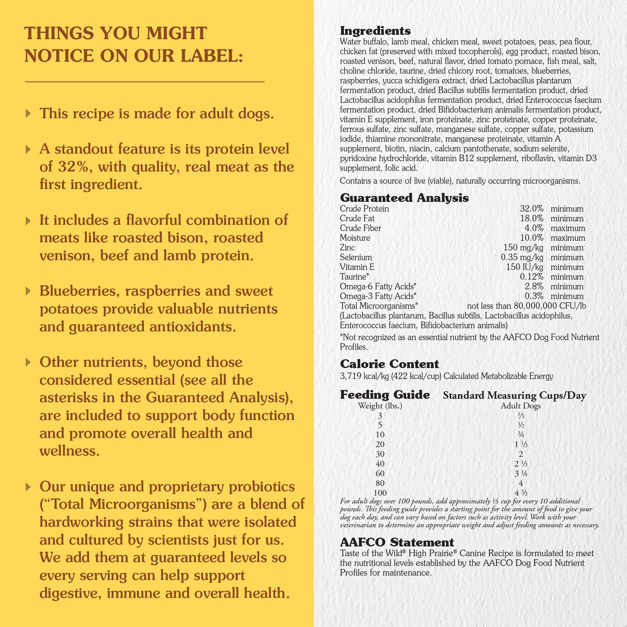 Taste of the Wild nutrition label detail highlighting guaranteed analysis