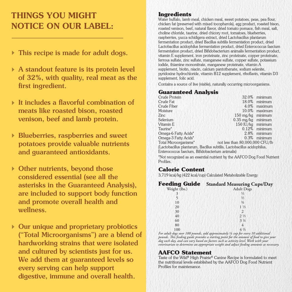 Taste of the Wild nutrition label detail highlighting guaranteed analysis