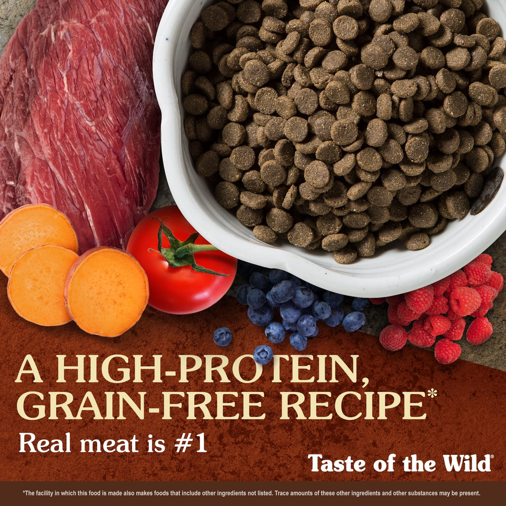 Taste of the Wild kibble in bowl illustrating portion and texture benefits