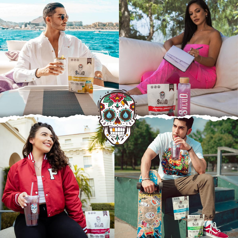 Taste Salud label close-up highlighting electrolytes and vitamins
