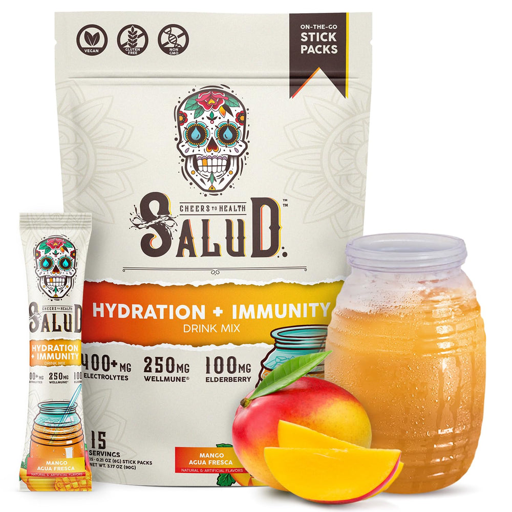 Taste Salud front packaging showing mango flavor and benefits