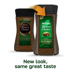 Taster's Choice decaf open jar with granules highlighting quick dissolve benefit