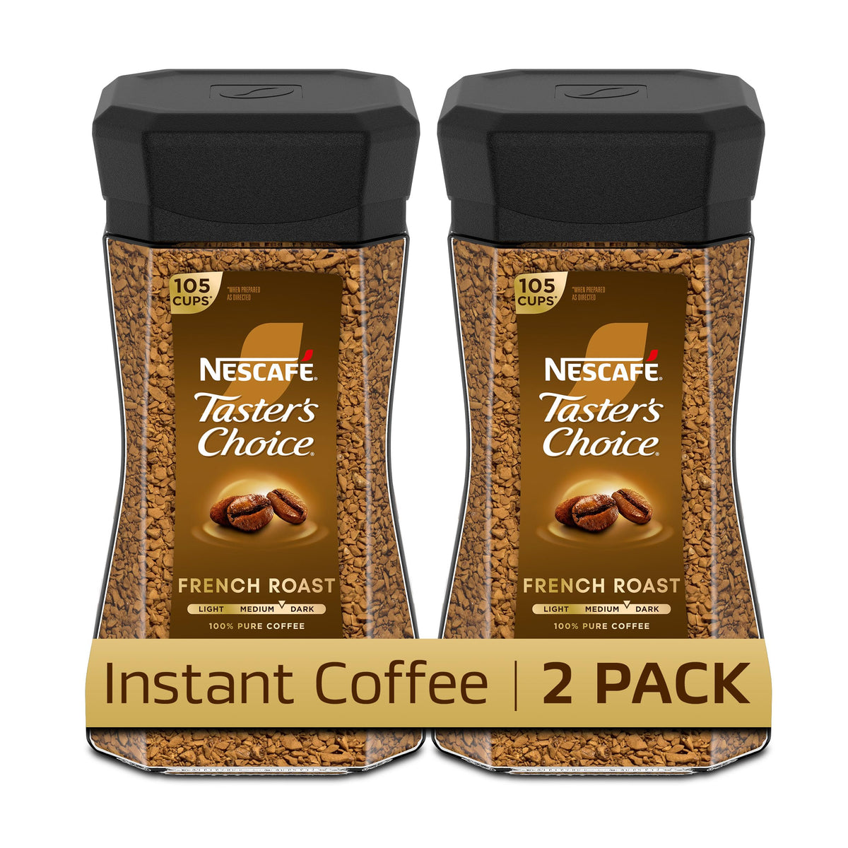 NESCAFÉ Taster's Choice front packaging showing dark roast benefit