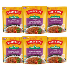 TASTY BITE front packaging showing organic Madras lentils and quick meal benefit