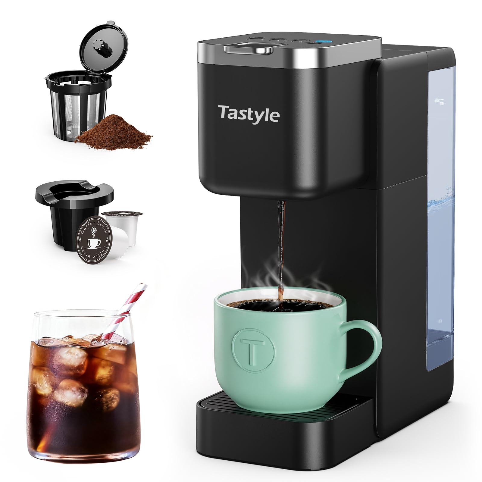 Tastyle front view showing controls and compact design for easy countertop brewing