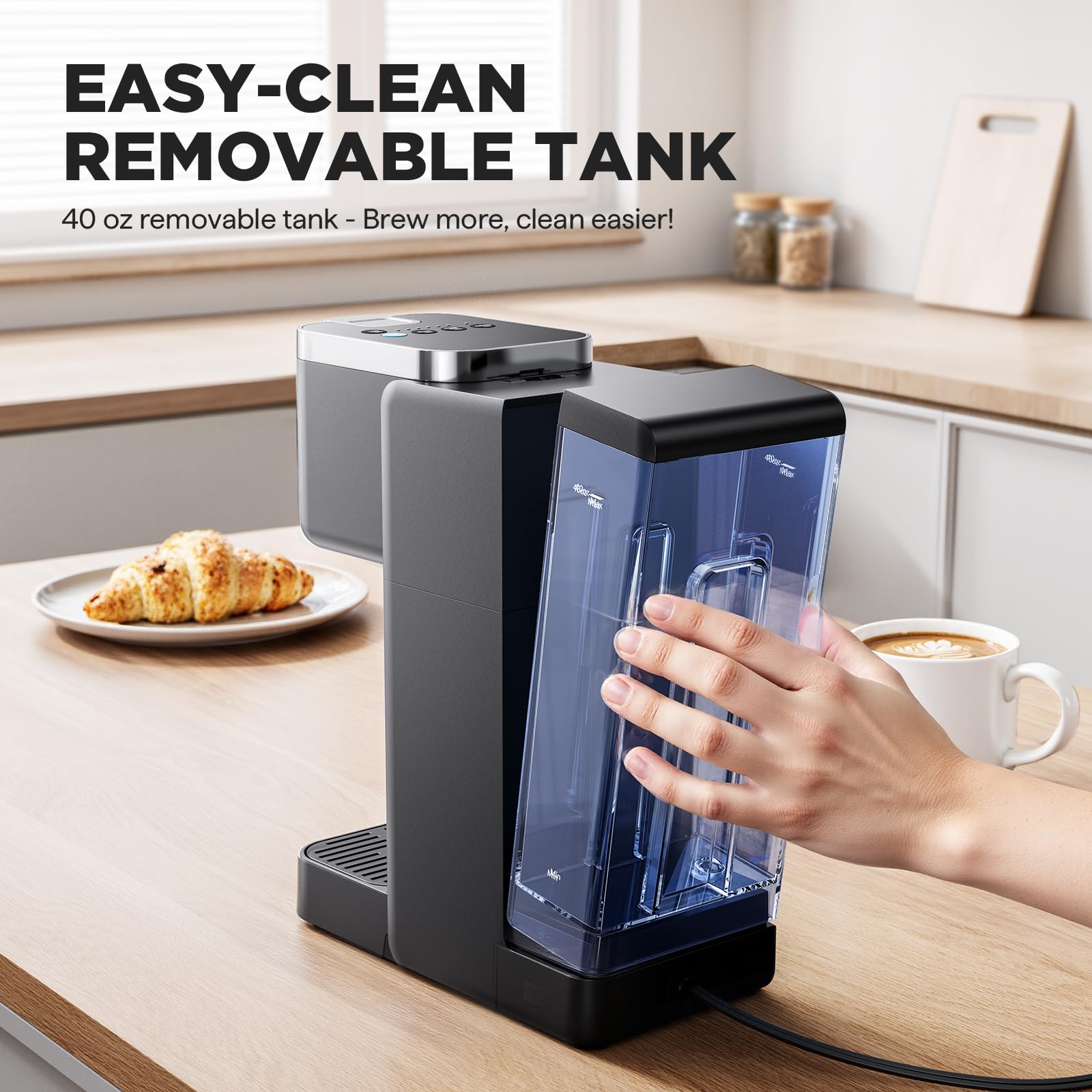 Tastyle brewing into a travel mug showing compatibility and grab-and-go benefit