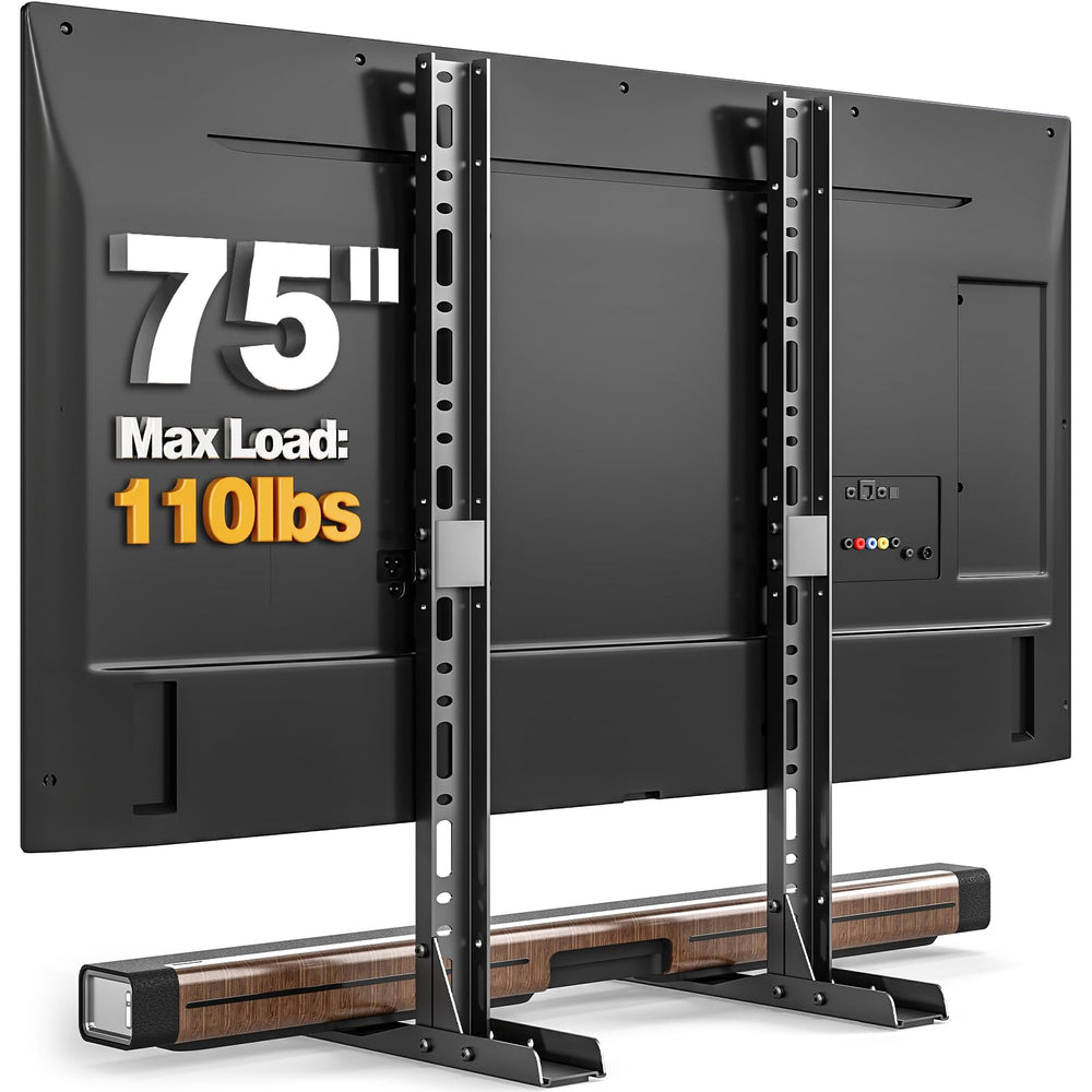 TAVR Furniture front view of TV legs on tabletop showing stable support and clean look
