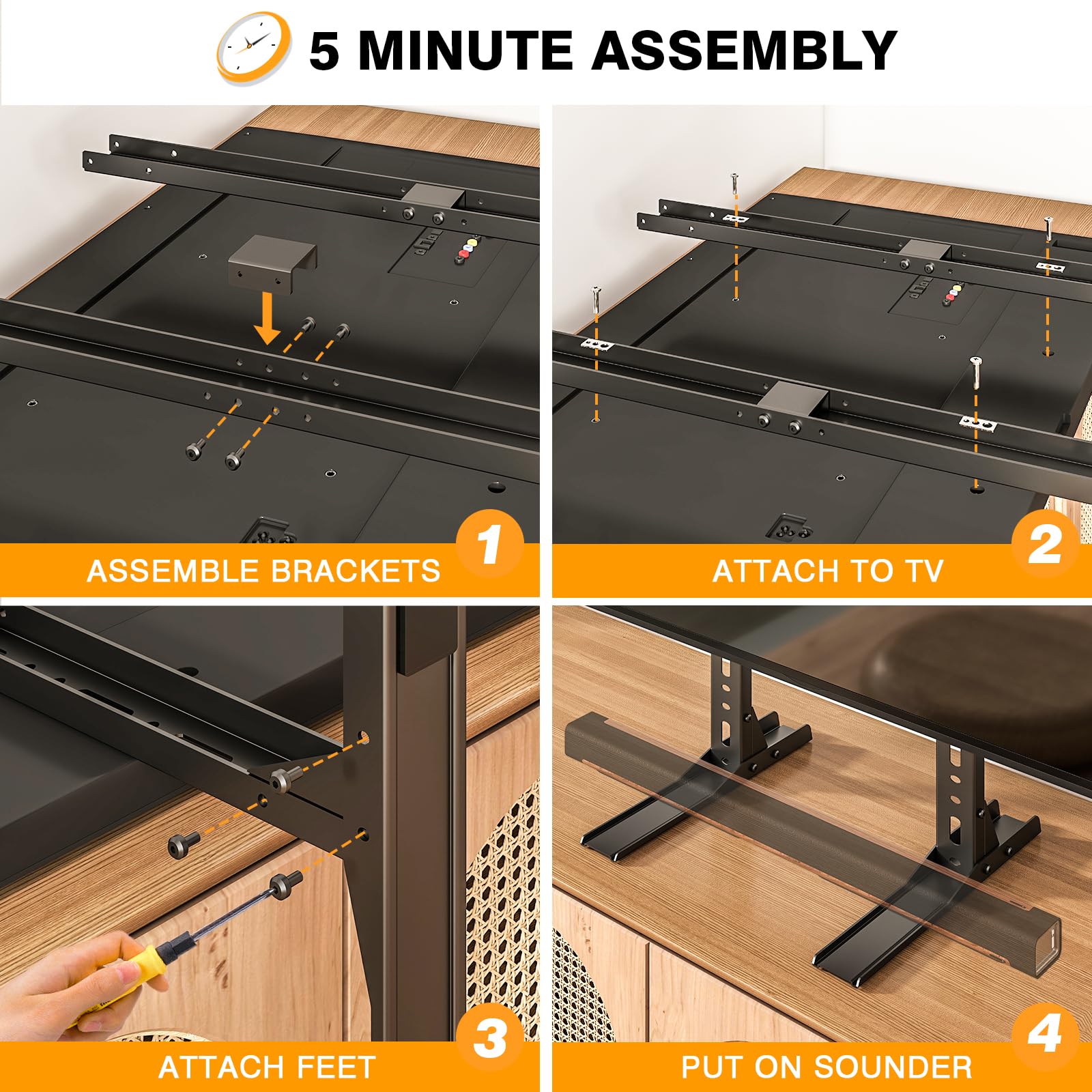 TAVR Furniture installation parts and manual laid out for an easy five‑minute setup