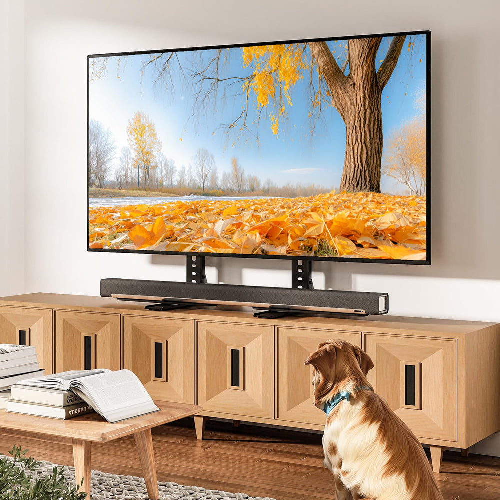 TAVR Furniture TV on stand in living room demonstrating stable placement and aesthetic