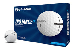 TaylorMade Distance+ front packaging showing 12-count and branding benefits