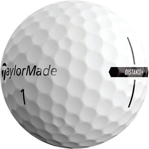 TaylorMade Distance+ ball showing plus alignment aid for accurate setup