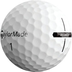 TaylorMade Distance+ ball showing plus alignment aid for accurate setup